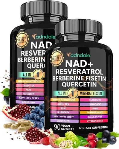 Adndale Suplemento liposomal de NAD. Fórmula de longevidad alternativa al suplemento NMN. Resveratrol avanzado de 180CT NAD+