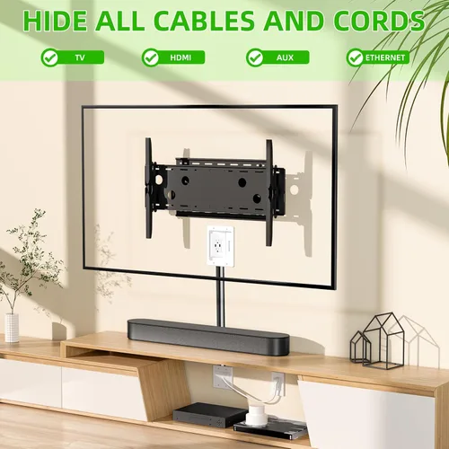 Miniatura 4 de Kit de organización de cables de pared con placa de pared de cepillo, salidas de CA y puertos USB, cable de 9 pies, toma de pared empotrada
