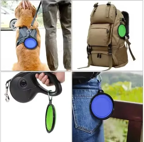 Miniatura 5 de Juego de cuencos plegables para mascotas, cuencos portátiles de silicona para alimentos y agua con clip de mosquetón, multicolor, diseño que ahorra