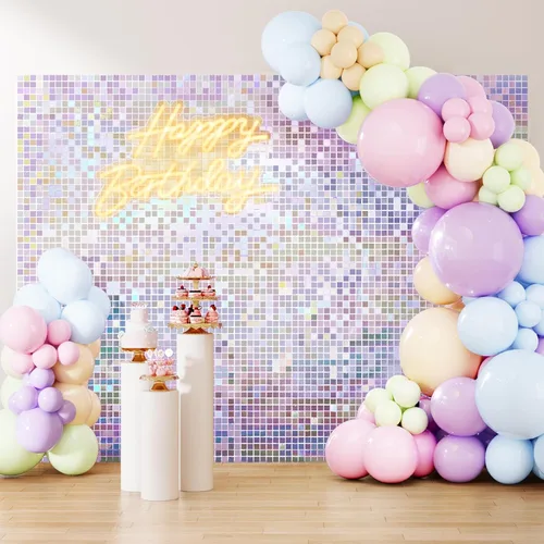 Miniatura 29 de Telón de fondo de pared brillante con lentejuelas cuadradas, color azul bebé, decoración para bodas, aniversarios, cumpleaños, fiestas, 12 paneles