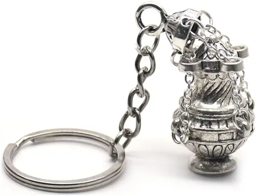 Surakey Llavero con quemador de incienso de incensario, llavero de fe cristiana en tono plateado, regalo religioso, aleación de zinc, llavero de
