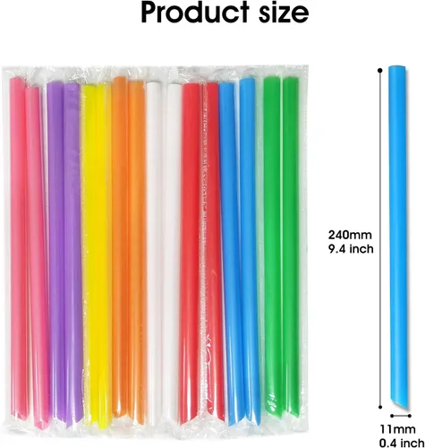 Miniatura 2 de 100 popotes Boba para batido de varios colores, de plástico, desechables, de boca ancha, grandes, envueltas individualmente