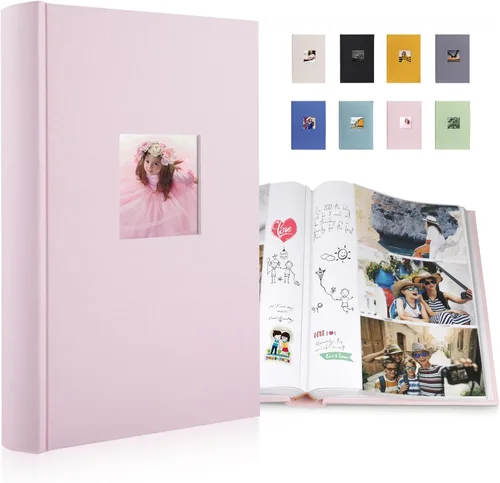 Miniatura 12 de 1DOT2 Álbum de Fotos de Tela de Lujo 4x6 con Espacio para Escribir, Bolsillos Libres de Ácido, Capacidad para 300 Fotos con Memo, 3 por Página