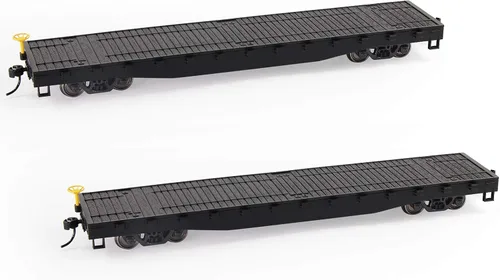 Miniatura 9 de Evemodel C8741 2pcs HO Scale 1:87 52' Transportador plano de coche plano 52 pies Modelo Tren Contenedor de transporte de carga Coche (amarillo)
