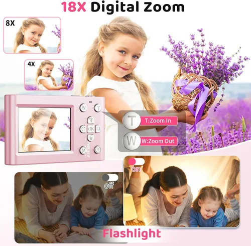 Miniatura 3 de Cámara digital, cámara 4K Vlogging para niños con zoom de 64 MP y 16X antivibración, cámara digital para niños de 3 a 12 años, regalos de cumpleaños