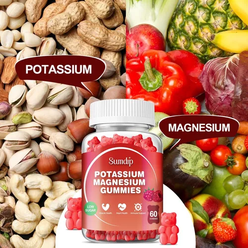Miniatura 4 de Gomitas de magnesio y potasio, salud muscular y cardíaca, calambres en las piernas y sueño, suplementos de potasio, gomitas veganas sin OMG, sin
