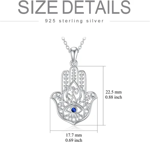 Miniatura 37 de PROESS Collar de plata de ley Hamsa Fátima collar de elefante, colgante de ojo azul, joyería para hombres, mujeres, niñas y niños
