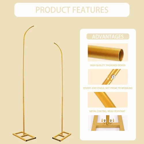 Miniatura 4 de Kit de arco de globos, juego de 2 soportes de arco de globos dorados, marcos de arco de boda con base cuadrada de metal arco de flores para fiesta
