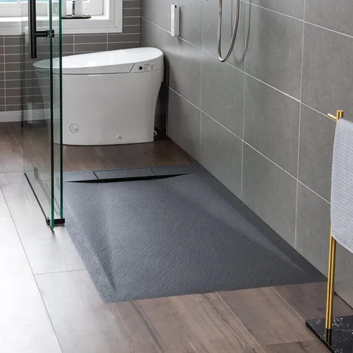 Miniatura 3 de Woodbridge Base de ducha negra de drenaje con extremo de umbral cero, perfil bajo, 47.25 pulgadas de largo x 31.5 W, accesible para silla de ruedas