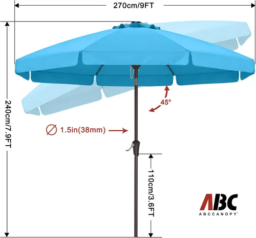 Miniatura 3 de ABCCANOPY - Sombrilla de patio de 9 pies con bordes ondulados, sombrilla de mesa para exteriores con inclinación y manivela, sombrilla de fibra
