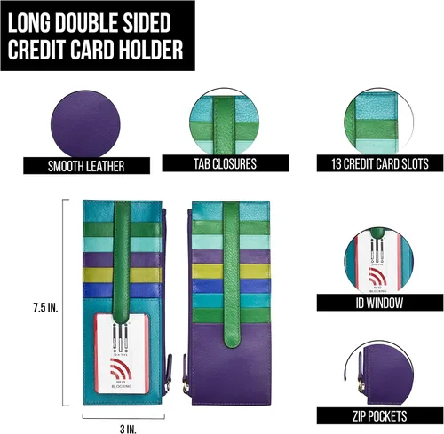 Miniatura 2 de ili New York Cartera larga delgada de doble cara, tarjetero con bloqueo RFID con ventana de identificación y bolsillo lateral con cremallera