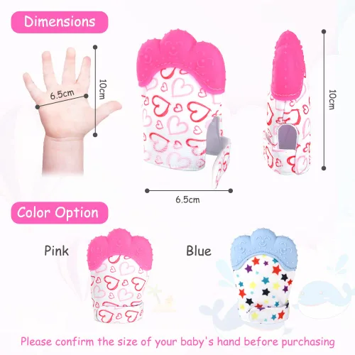 Miniatura 2 de Paquete de 2 guantes de dentición de silicona, calmante para la dentición infantil, alivio del dolor, evita arañazos, juguetes de dentición