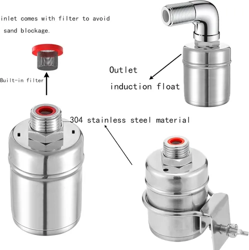 Miniatura 4 de Válvula de flotador de agua automática de acero inoxidable de 2 piezas, conexiones dobles de 1/2 pulgadas y 3/4 pulgadas, control de nivel de agua