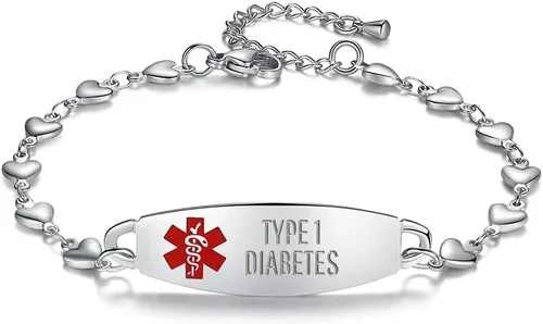 Miniatura 8 de LinnaLove Pulsera de alerta médica de corazón para mujer, joyería de identificación médica de moda 7-8.5 pulgadas ajustable