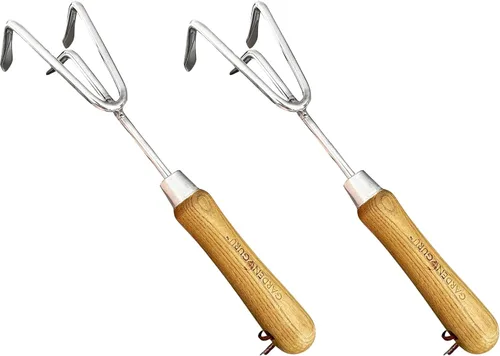 Miniatura 10 de Garden Guru - Herramienta de cultivador de mano ecológica, 100% acero inoxidable reciclado, resistente a la corrosión, mango ergonómico de madera