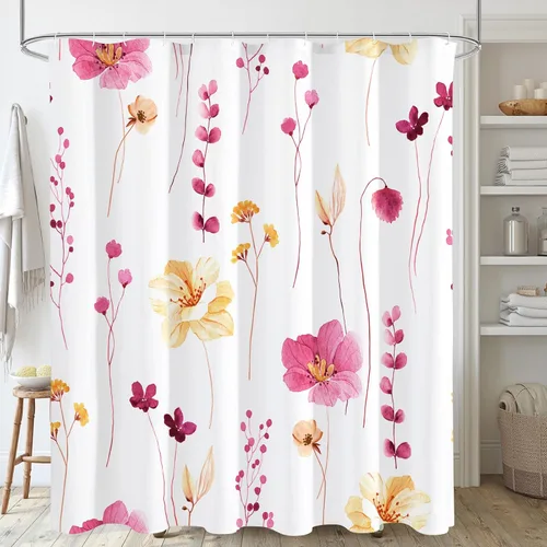 Miniatura 20 de Gibelle Cortina de ducha con estampado floral de acuarela, cortina de ducha retro naranja azul marino para baño, juego de cortina de ducha moderna