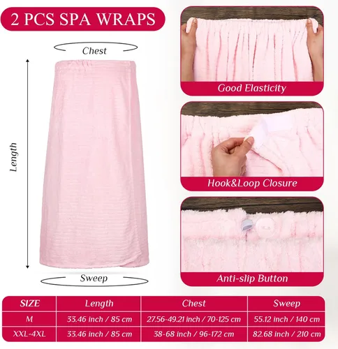 Miniatura 14 de Tigeen 2 toallas para mujer, bata de spa ligera a rayas con cierre ajustable, parte superior elástica, bata de baño suave para spa