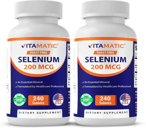 Vitamatic Selenio sin levadura 200mcg como suplemento de selenometionina mineral traza esencial con absorción superior, 240 comprimidos - 2 unidades