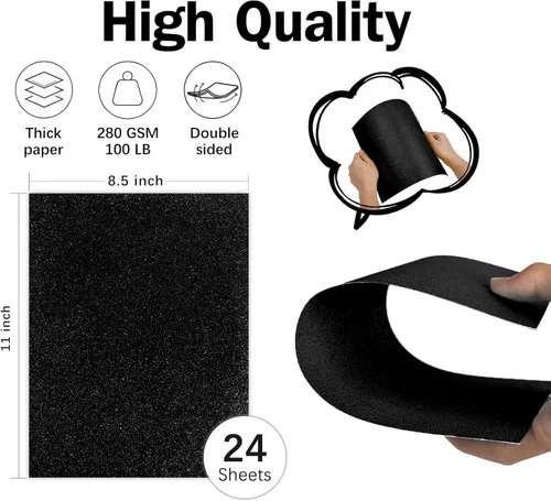 Miniatura 2 de Goefun - Cartulina negra con purpurina de doble cara de 8.5 x 11 pulgadas, 24 hojas de 9.88 oz/m²/100 libras, papel de cartulina negra para Negro