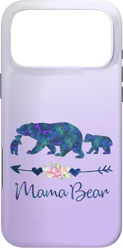 Miniatura 22 de Teal Blue Purple Floral Mama Bear and Two Cubs Silver Purple Case for iPhone 17