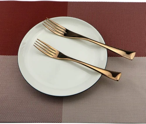 Miniatura 9 de Juego de cubiertos de acero inoxidable pulido de oro rosa, cuchillo de carne, tenedor, tenedor de ensalada, cuchara de postre, 24 piezas, servicio