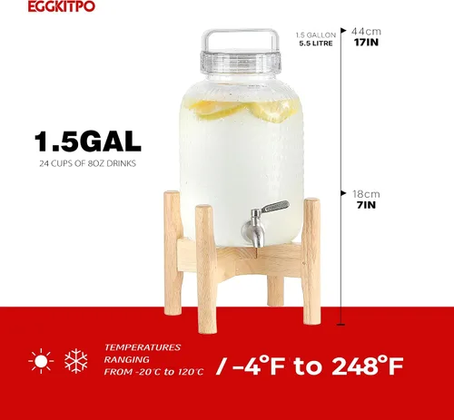 Miniatura 4 de EGGKITPO Dispensadores de bebidas de 1.5 galones con grifo y elegante soporte para fiestas, dispensador de limonada de policarbonato con soporte