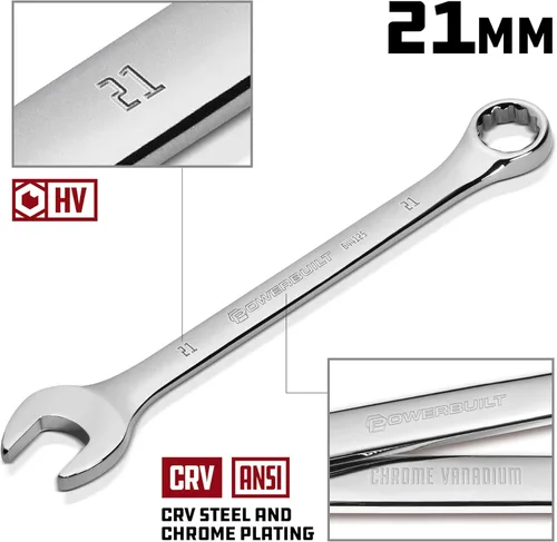 Miniatura 2 de Powerbuilt Llave combinada métrica de 0.827 in, caja de doble extremo de 12 puntos y extremo abierto, pulido de desplazamiento de 15 grados 644125