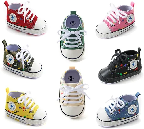 Miniatura 6 de Zapatos unisex para bebés, niñas y niños, suela suave, lona para recién nacidos, primeros pasos, zapatillas altas antideslizantes