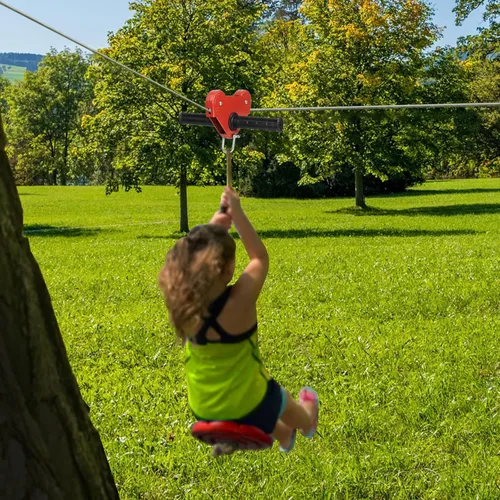 Miniatura 5 de Kit de tirolesa para patio trasero de 120 pies para niños y adultos, al aire libre, tirolesa de hasta 330 libras con freno de resorte y arnés