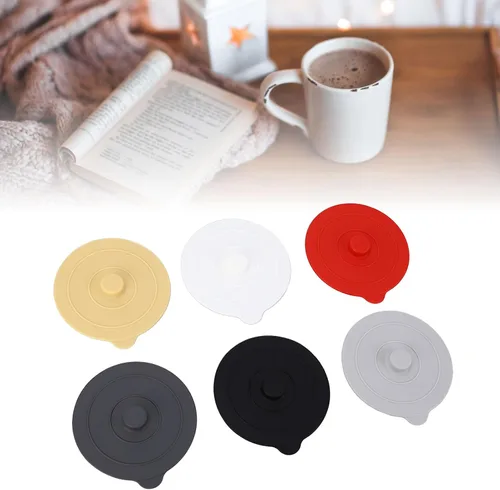 Miniatura 5 de Silicone Lids, Silicone Cup Covers Round Universal Cup Cover 6Pcs Silicone Cup Lid Wine Glass Covers 9.5cm Red Yellow Black White Dark Grey Light
