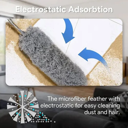 Miniatura 4 de Plumero de microfibra curvada retráctil lavable, plumero de microfibra con poste de extensión, plumero de plumas de microfibra, reutilizable