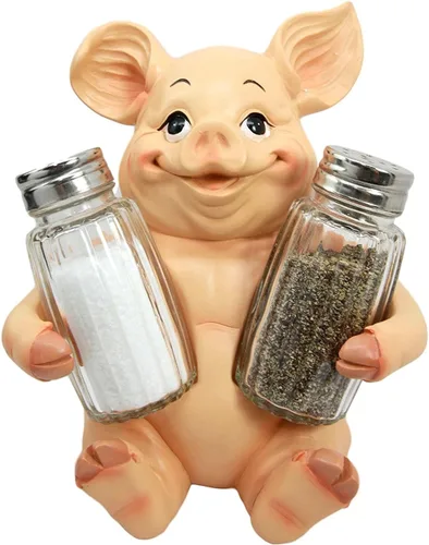 Ebros Animal Farm - Estatua de especias porcinas para cerdo, salero y pimentero, figura de cerdo, decoración de cocina, centro de mesa,