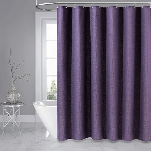 Miniatura 6 de Dynamene cortina de ducha de tela púrpura - Cortinas de baño de tela de poliéster pesadas con textura de gofre de 256GSM, de lujo para hotel, con 12