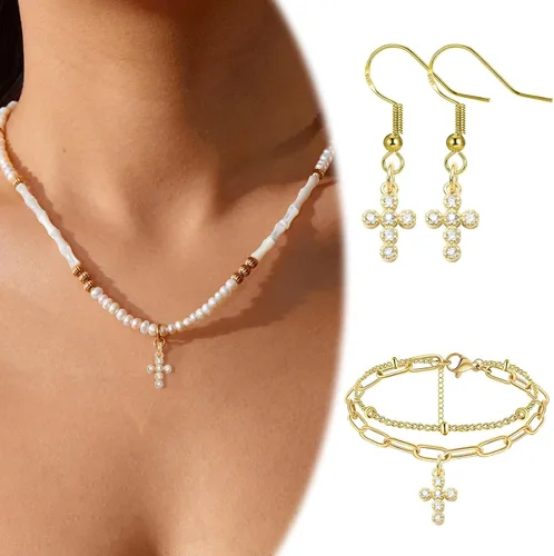 Miniatura 7 de KitBeads 10 dijes de cruz de circonita cúbica chapados en oro de 18 quilates con cruz religiosa para hacer joyas, pulseras, collares, aretes a granel