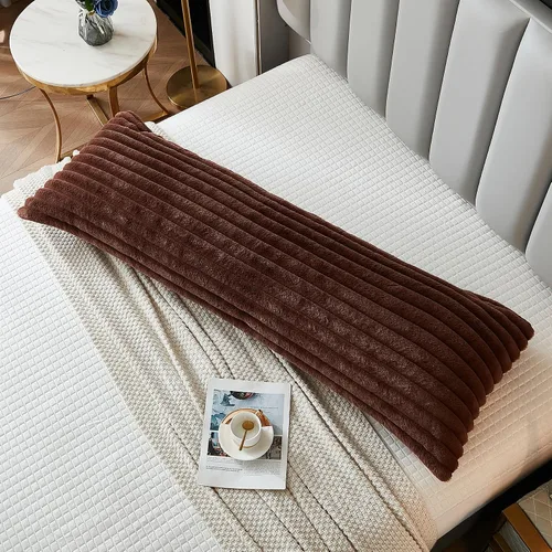 Miniatura 16 de Juego de 2 fundas de almohada para cama tamaño king, fundas de cojín rectangulares lumbares con diseño de rayas, forro de piel de conejo sintética