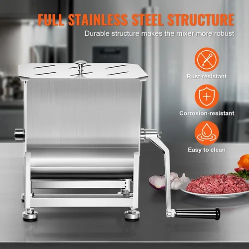 Miniatura 5 de VEVOR - Batidora manual de carne, tanque fijo de 10 L, batidora de mano de acero inoxidable resistente para carne molida y salchicha, capacidad