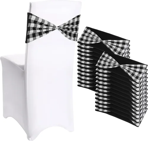 Miniatura 7 de Newwiee 24 bandas elásticas de arpillera para silla, de lino y elastano, lazos para sillas de comedor, bodas, banquetes, eventos, fiestas