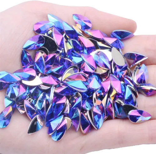 Miniatura 17 de 200 diamantes de imitación de gota de agua, diamantes de imitación de resina con parte trasera plana para manualidades, ropa, decoración de Verde AB
