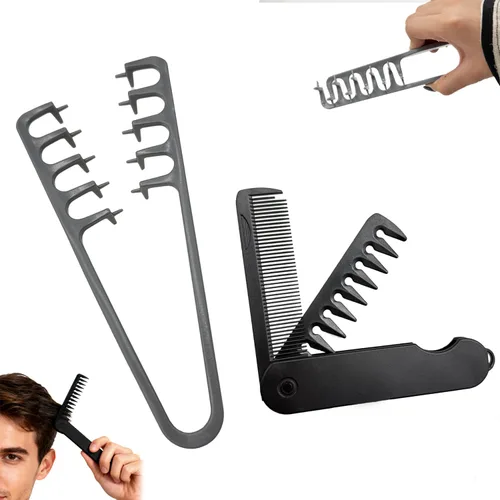 Peine de textura, peine de pelo de dientes anchos voluminosos, diseño plegable de viaje, juego de doble propósito ancho y de dientes finos,