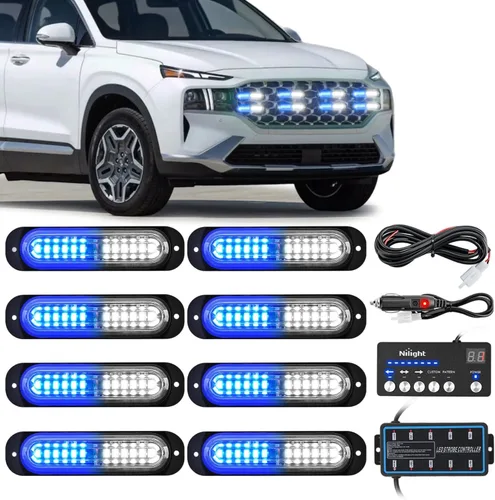 Miniatura 37 de Nilight 8 piezas de luces estroboscópicas LED 12 LED ámbar blancas, luz de emergencia 12 V 24 V, luz de advertencia de peligro con función
