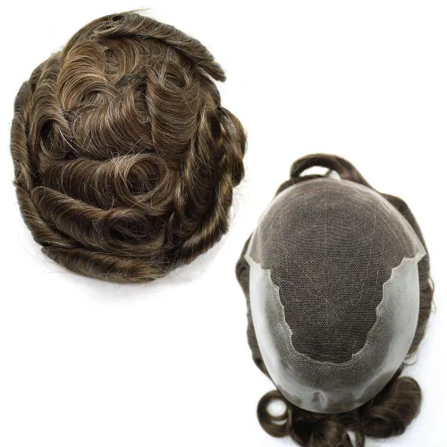 Miniatura 27 de Peluca de repuesto de cabello natural de poliuretano con encaje frontal para hombre (7x9 pulgadas, densidad de luz, 1B40# negro natural con 40% gris)