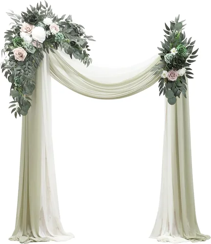 Miniatura 10 de Floroom Kit de Flores de Arco con Cortinas (Paquete de 4) - 2 piezas de Guirnalda Floral Artificial Rosa Rubor con 2 piezas de Tela Drapeada