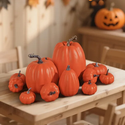 Miniatura 6 de Artmag Paquete de 12 calabazas artificiales de color naranja de varios tamaños, calabazas falsas grandes para otoño, Acción de Gracias, Halloween