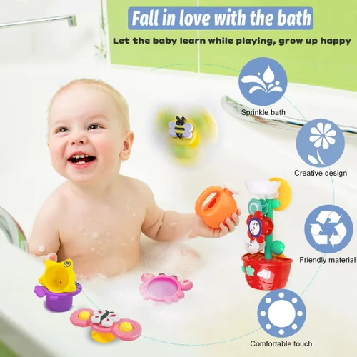 Miniatura 6 de Juguetes de baño para niñas para niños de 1 a 3 años Mesa de agua con ventosa y rotación Juguetes de bañera para niños pequeños con tazas apilables