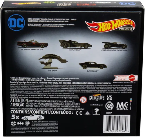 Miniatura 10 de Paquete de juguetes de autos Hot Wheels Batman Batmobile, conjunto de 5 fundiciones favoritas de los fans en escala 1:64 con empaque especial