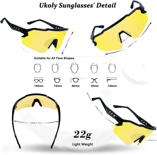 Miniatura 2 de Ukoly Gafas de sol de béisbol para hombres y mujeres, gafas de sol deportivas para béisbol, correr, ciclismo, protección UV400, TR90, marco 615