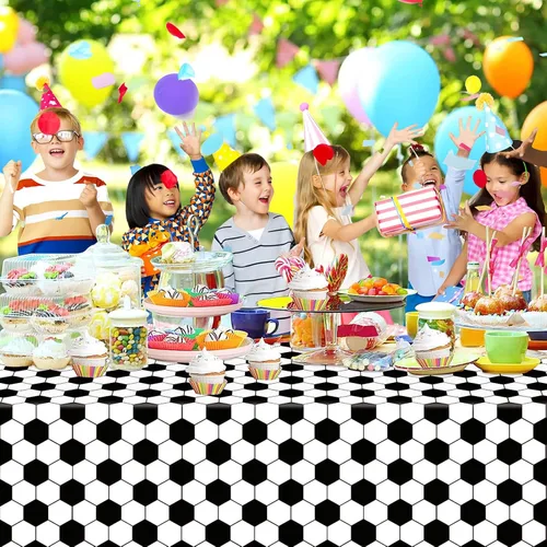 Miniatura 6 de Smilelife Paquete de 4 manteles de fútbol desechables para fiesta de fútbol, decoraciones de cumpleaños, suministros de fiesta, 54 x 108 pulgadas