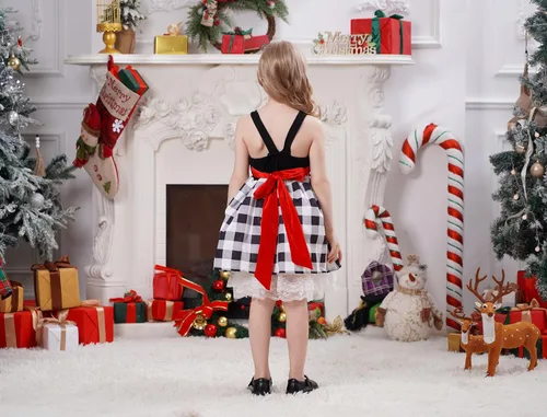 Miniatura 4 de IDOPIP Vestido de fiesta de Navidad para mujeres y niñas, vestido de tutú a cuadros rojos con capa con capucha, disfraz familiar a juego
