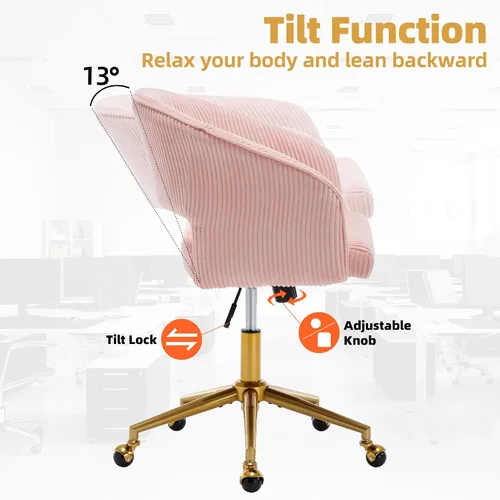 Miniatura 7 de Sillas de escritorio para oficina en casa Westice, silla moderna de corduroy con ruedas, silla giratoria ajustable en altura con base dorada