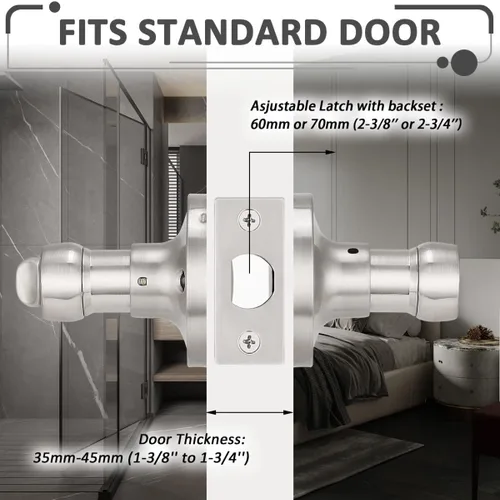 Miniatura 3 de Probrico 12061SN - Manija de puerta, juego de cerradura para puerta con llave de seguridad, para entrada, acabado niquelado satinado disponible